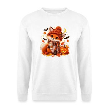 Halloween Herbstfuchs - Unisex Pullover - Weiß - Vorne - Alina (178cm) & Michal (187cm)