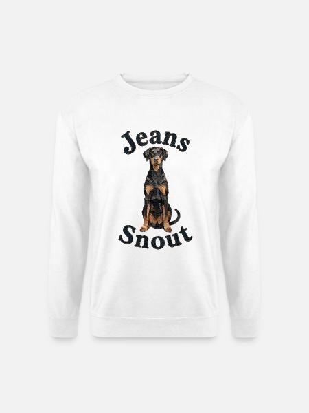 Schwarzer Dobermann im Jeansflicken-Stil - Unisex Pullover - Weiß