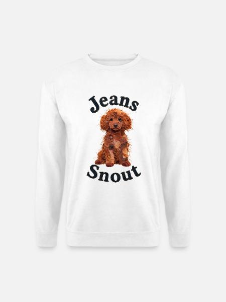 Orangener Toypudel im Jeansflicken-Stil - Unisex Pullover - Weiß