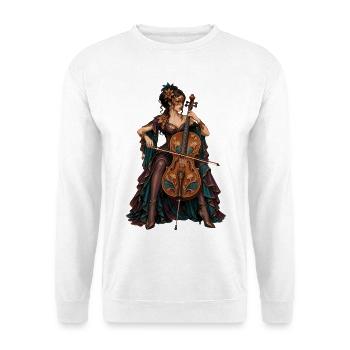 Cello Diva im ArtNouveau Gewand - Unisex Pullover - Weiß - Vorne - Alina (178cm) & Michal (187cm)