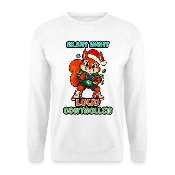 Stille Nacht Lauter Controller Weihnachts-Eichhörnchen - Unisex Pullover - Weiß - Vorne - Alina (178cm) & Michal (187cm)