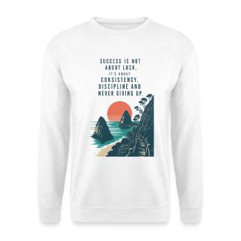 Motivational Quote Erfolg Mindset - Unisex Pullover - Weiß - Vorne - Alina (178cm) & Michal (187cm)