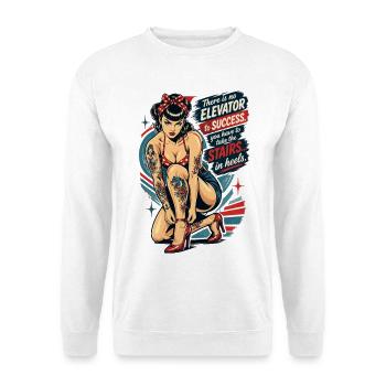 Old School Pin-Up: Success in Heels Spruch - Unisex Pullover - Weiß - Vorne - Alina (178cm) & Michal (187cm)