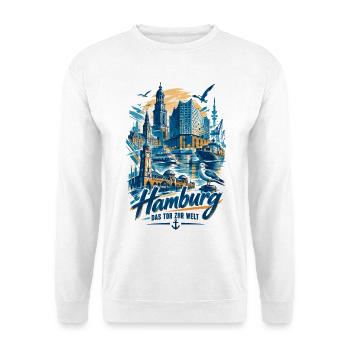 Hamburg Silhouette – Das Tor zur Welt Design - Unisex Pullover - Weiß - Vorne - Alina (178cm) & Michal (187cm)