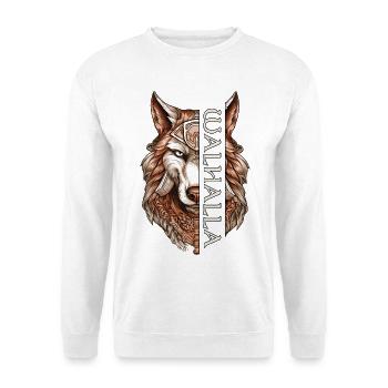 Wolf Walhalla Mythologie Wikinger Geri Freki Wölfe - Unisex Pullover - Weiß - Vorne - Alina (178cm) & Michal (187cm)