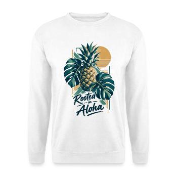 Minimalistische Monstera & Ananas: Aloha Vibe - Unisex Pullover - Weiß - Vorne - Alina (178cm) & Michal (187cm)