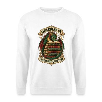 RobVibe Bücherdrache der unvollendeten Kapitel - Unisex Pullover - Weiß - Vorne - Alina (178cm) & Michal (187cm)