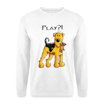 Play Airedale Terrier mit Teddy - Comic - Fun - Unisex Pullover - Weiß - Vorne