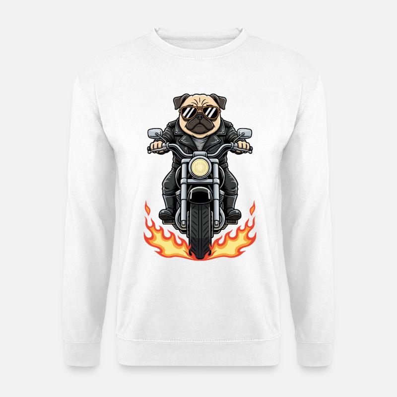 Cool Biker Pug Motorradflammen - Unisex Pullover - Weiß