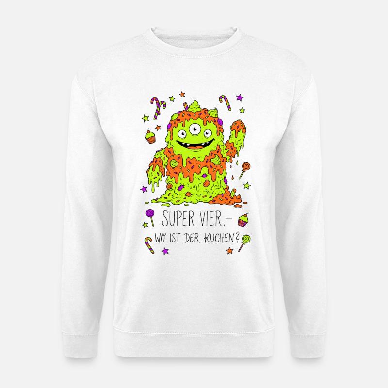Super Vier Monster Kuchen - Unisex Pullover - Weiß