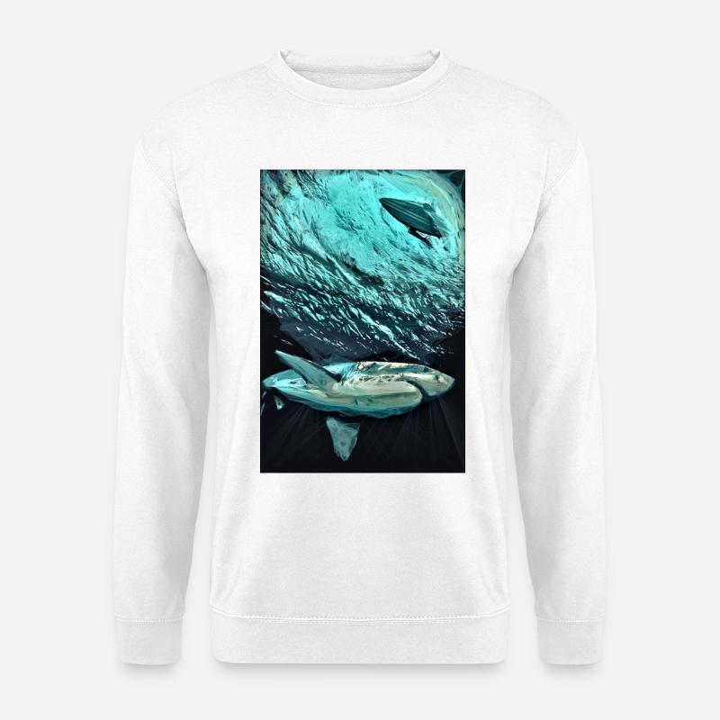 Türkis Unterwasser-Hai-Dynamik - Unisex Pullover - Weiß