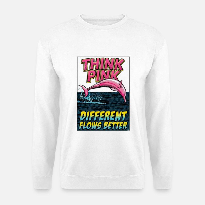 Think Pink Dolphin: Fließt besser - Unisex Pullover - Weiß