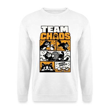 Team Chaos – Katzen Comic - Unisex Pullover - Weiß - Vorne - Alina (178cm) & Michal (187cm)
