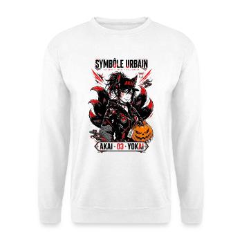 Akai Kitsune Yokai Urban Anime Fox Girl Halloween - Unisex Pullover - Weiß - Vorne - Alina (178cm) & Michal (187cm)