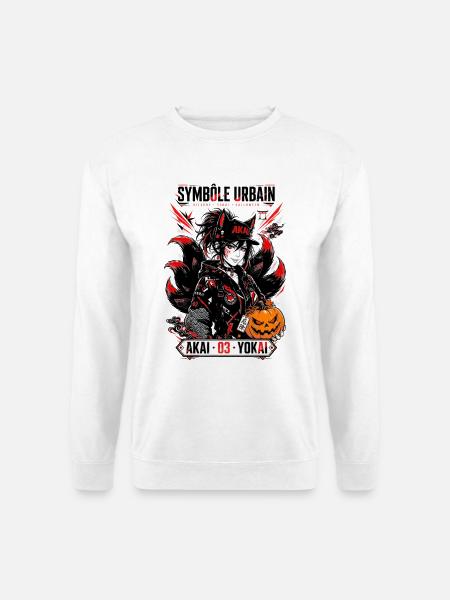 Akai Kitsune Yokai Urban Anime Fox Girl Halloween - Unisex Pullover - Weiß