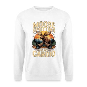 Vintage Moose Spotting Is My Cardio - Unisex Pullover - Weiß - Vorne - Alina (178cm) & Michal (187cm)