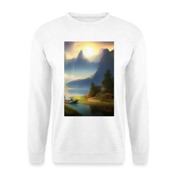 Landscape with lake, boat and mountains - Unisex Sweatshirt - white - Front
