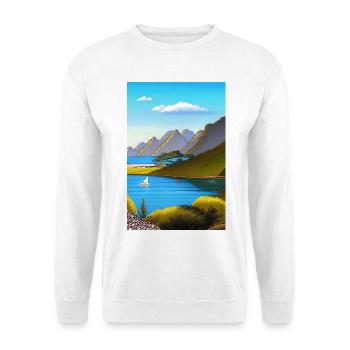 Landscape with lake, boat and mountains - Unisex Sweatshirt - white - Front