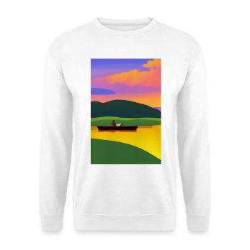 Landschaft mit See, Boot und Berge - Unisex Pullover - Weiß - Vorne