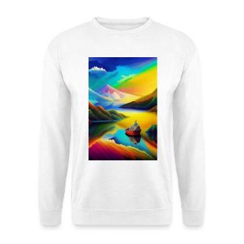Landscape with lake, boat and mountains - Unisex Sweatshirt - white - Front
