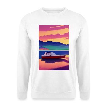 Landscape with lake, boat and mountains - Unisex Sweatshirt - white - Front