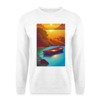 Landscape with lake, boat and mountains - Unisex Sweatshirt - white - Front