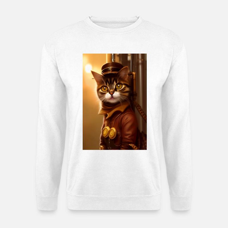 Katze Steampunk Style - Unisex Pullover - Weiß