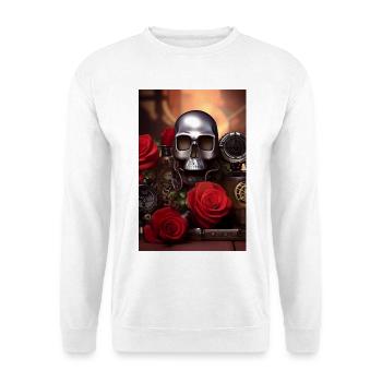 Metall Totenkopf mit Rosen - Unisex Pullover - Weiß - Vorne