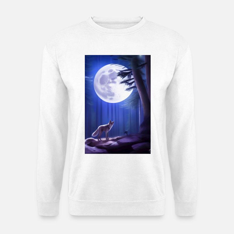 Wolf und Mond - Unisex Pullover - Weiß