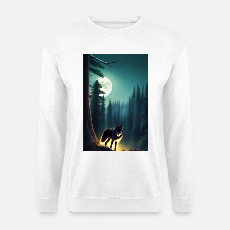 Wolf und Mond - Unisex Pullover - Weiß