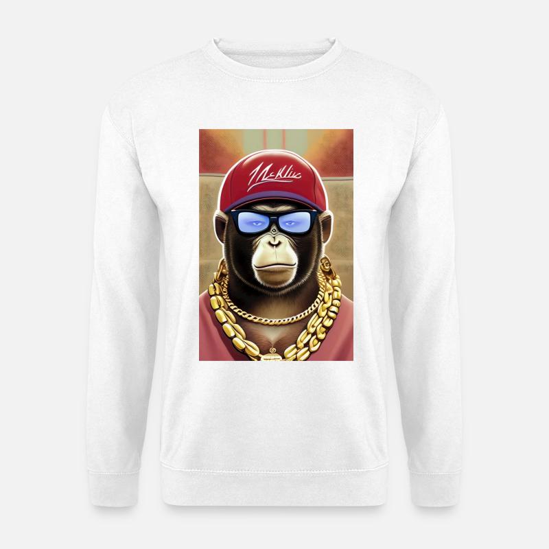 Cooler Affe mit Sonnenbrille - Unisex Pullover - Weiß