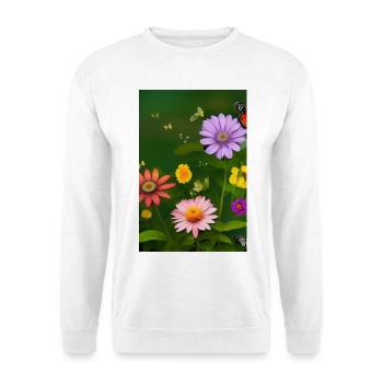 Blumen und Schmetterling - Unisex Pullover - Weiß - Vorne
