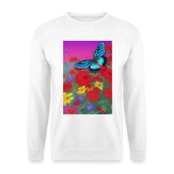 Blumen und Schmetterling - Unisex Pullover - Weiß - Vorne