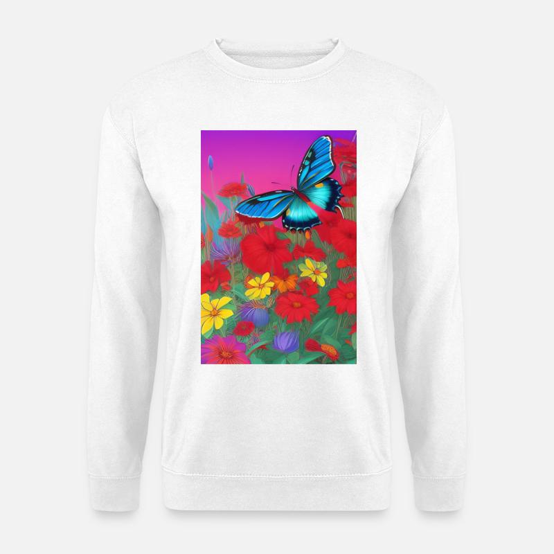 Blumen und Schmetterling - Unisex Pullover - Weiß