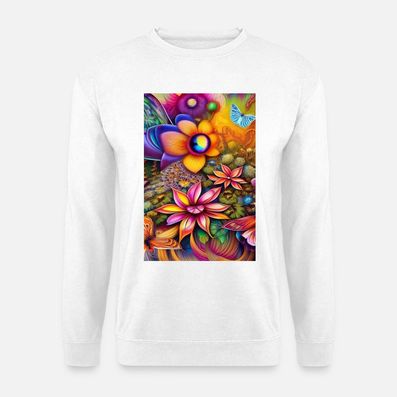 Blumen und Schmetterling - Unisex Pullover - Weiß