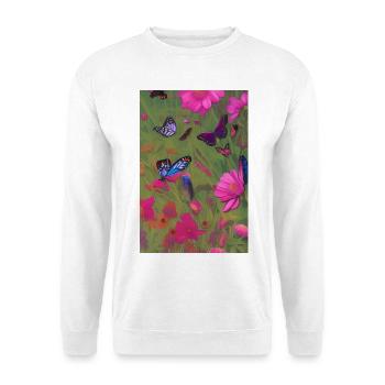 Blumen und Schmetterling - Unisex Pullover - Weiß - Vorne