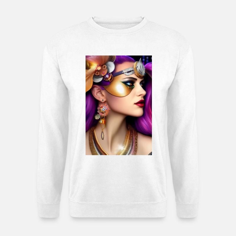 Schöne Frau mit Maske - Unisex Pullover - Weiß