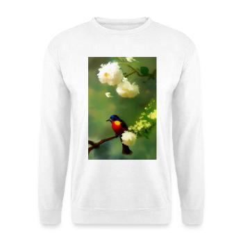 Bird on branch with flower blossoms - Unisex Sweatshirt - white - Front