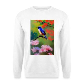 Bird on branch with flower blossoms - Unisex Sweatshirt - white - Front