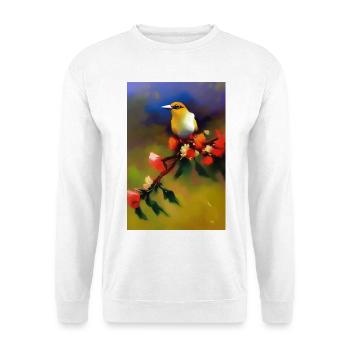 Oiseau sur branche avec des fleurs colorées - Sweat-shirt Unisexe - blanc - Devant