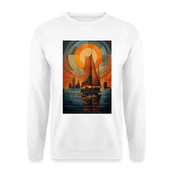 Maritime Landschaft im geometrischen Stil - Unisex Pullover - Weiß - Vorne