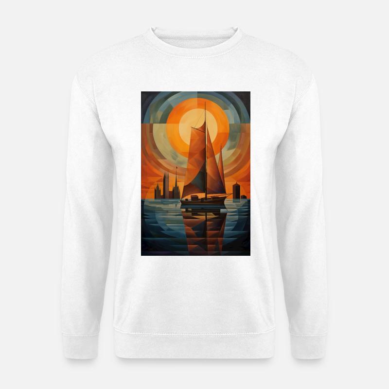 Maritime Landschaft im geometrischen Stil - Unisex Pullover - Weiß