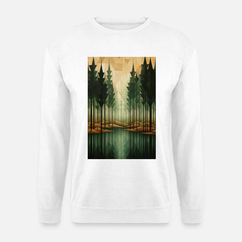 Waldlandschaft im geometrischen Stil - Unisex Pullover - Weiß
