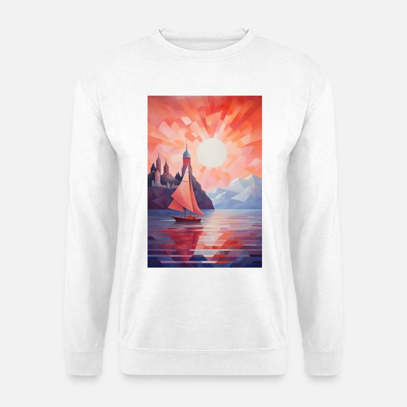 Maritime Landschaft im geometrischen Stil - Unisex Pullover - Weiß