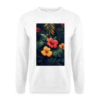 Tropischer Hibiskus-Dschungel - Unisex Pullover - Weiß - Vorne