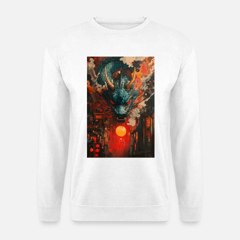 Drachensturm über Neon-Stadt - Unisex Pullover - Weiß