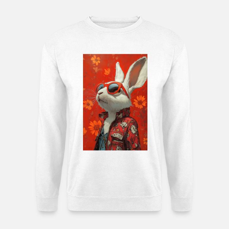 Roter Bunny mit Sonnenbrille - Unisex Pullover - Weiß