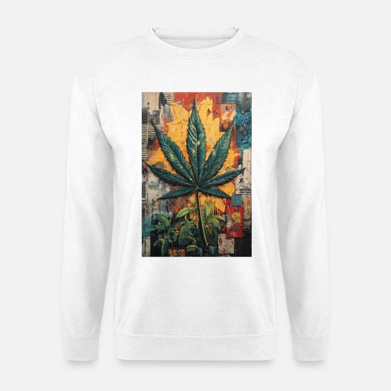 Graffiti Hemp Leaf Wall Art - Unisex Sweatshirt - white
