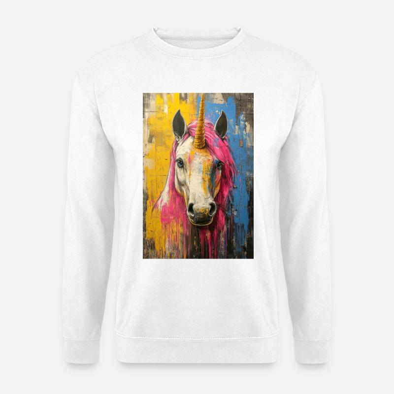 Farbiges Einhornporträt - Unisex Pullover - Weiß