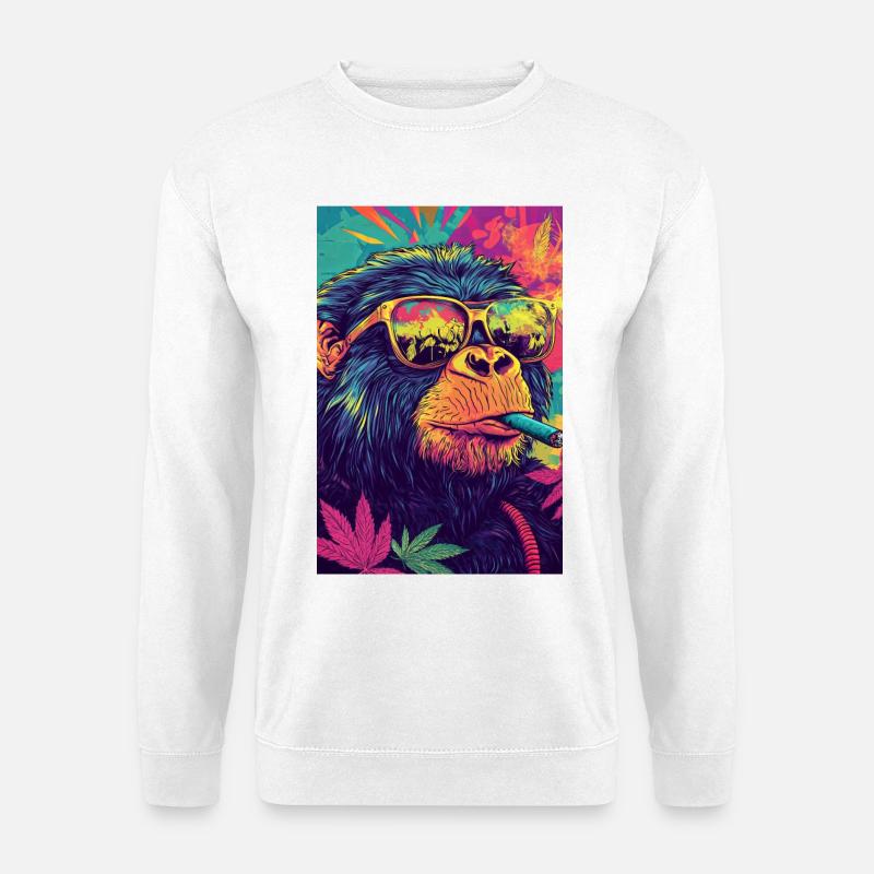 Psychedelischer Affe mit Sonnenbrille - Unisex Pullover - Weiß